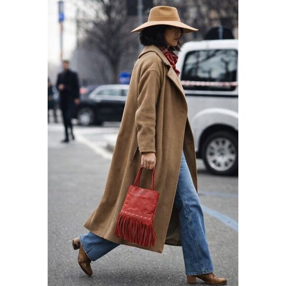 RARE VINTAGE RED FRINGE LEATHER MINI TOTE — WESTERN Y2K COWGIRL GLAM - Picture 3 of 15